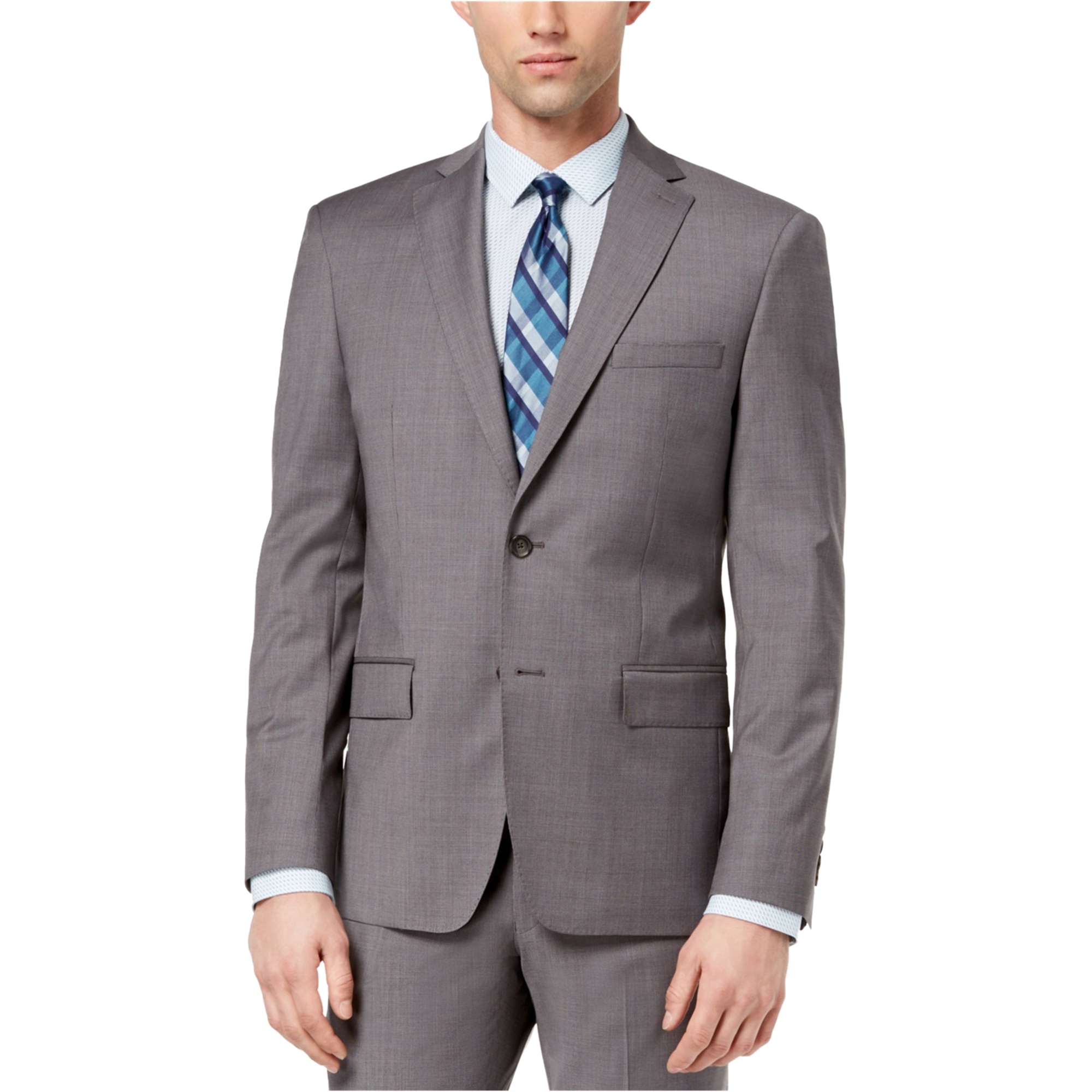 DKNY Mens Stretch Two Button Blazer Jacket, Grey, 38 Regular